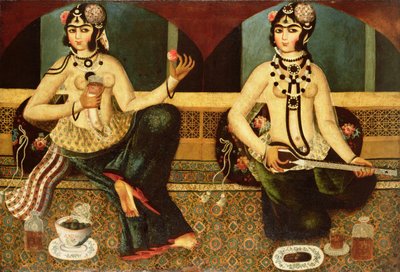 2人のハーレムの女性、カジャール、ペルシャ、1811〜14年頃 作： Persian School