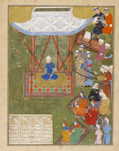 ウルフベグと彼のハーレムの女性と家臣、イラン、ティムリド朝、1425-50年（不透明な水彩画、インク、紙の上の金） 作： Persian School