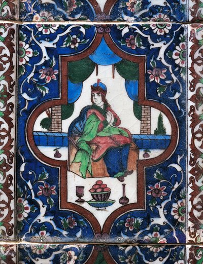 座っている女性 陶板画ペルシャ文明時代 作： Persian School