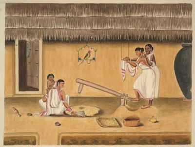デンキで水田の殻をむく女性、1840年頃（紙に水彩） 作： Persian School