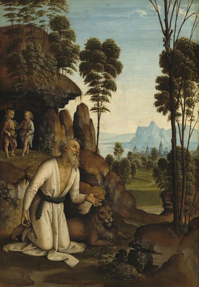 荒野の聖ヒエロニムス、c。 14901500。 作： Perugino