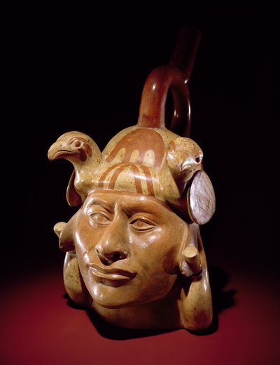 陶器の肖像画の器、モチカ（陶器とペンキ） 作： Peruvian School