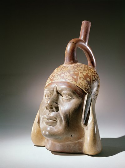 陶器の肖像画の器、モチカ（陶器とペンキ） 作： Peruvian School