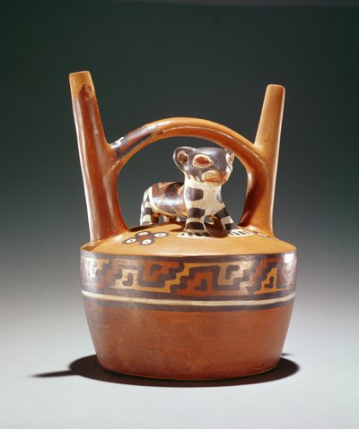 ジャガーと陶器のあぶみ鍋、ナスカ文化（セラミック） 作： Peruvian School