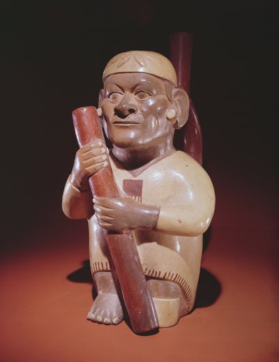 一人の脚のある男、モチカ・カルチャー（陶器）を着席させた 作： Peruvian School