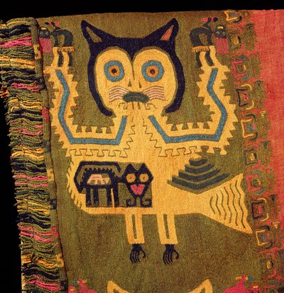 ジャガーの羊毛図、パラカス文化、紀元前1500年頃（織物） 作： Peruvian School