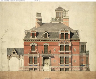 Eliphalet W. Blatchford 家、シカゴ、イリノイ州、LaSalle 通りの立面図と部分断面図 作： Peter Bonnett Wight
