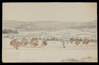 1858 年 2 月 6 日のソーゴーでのヒュー ローズ将軍の野営地 (図面) 作： Peter Charles William