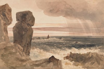 岩トカゲ、コーンウォールと海の風景 作： Peter DeWint
