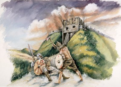 オールド セーラムで英国人と戦うシンリック、西暦 552 年、1990～2010 年頃 作： Peter Dunn