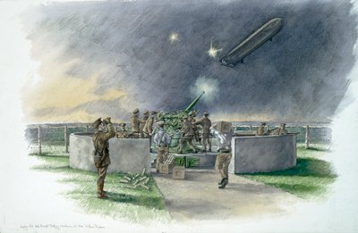 ロッジヒルバッテリー、第一次世界大戦中のドイツのツェッペリンで発砲、c1910s、c1980-2010 作： Peter Dunn