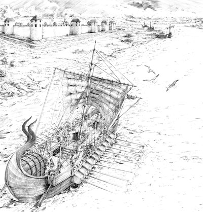 ローマのガレー船、c4世紀、c1990-2010 作： Peter Dunn