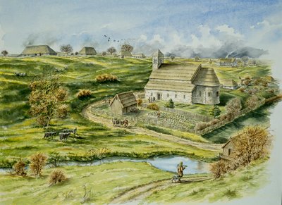 ワラム パーシーの中世の村、12 世紀後半、1990～2010 年頃 作： Peter Dunn