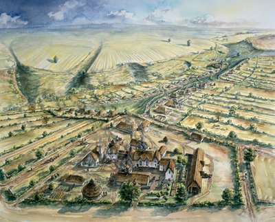ワラム パーシーの中世の村、12 世紀後半、1990～2010 年頃 作： Peter Dunn