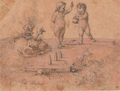 ボールで遊ぶ 2 人の子供、1500 年から 1546 年。 作： Peter Flötner