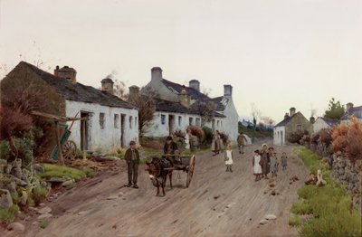 ウェールズの村 – 夕方、1890～1910年頃 (水彩画とガッシュ) 作： Peter Ghent