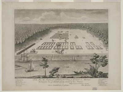 A View of Savannah as it stand on the 29th March 1734, engraved by P. Fourdrinier, London, c.1735 (carving) 作： Peter Gordon