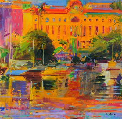 Riviera Reflections-Cannes、2022年（キャンバスに油彩） 作： Peter Graham (Contemporary)