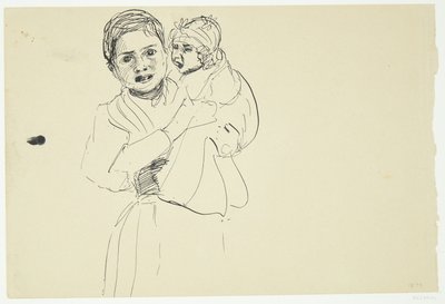 腕に子供を乗せたイタリア人女性 作： Peter Hansen