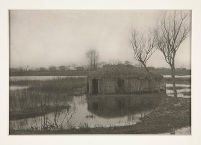 葦のボートハウス、『ノーフォーク・ボード上の生活と風景』のプレート XXXI 作： Peter Henry Emerson