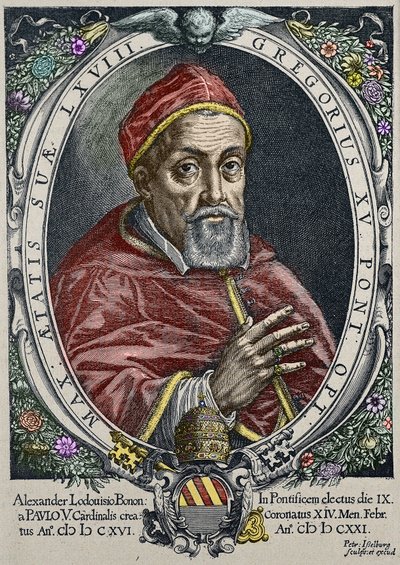 教皇グレゴリー 15 世 (グレゴリオ、グレゴリウスまたはグレゴリー) の代表 (1554-1623) ピーター・イッセルバーグによる彫刻 - (教皇グレゴリー 15 世 (1554-1623) の肖像、ピーター・イッセルバーグによる彫刻) 個人蔵 作： Peter Isselburg