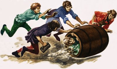 新たに資格のある見習いがビールに入れられ、樽に入れられます 作： Peter Jackson
