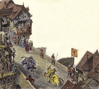 1390年4月23日の古いロンドン橋の馬上槍試合 作： Peter Jackson