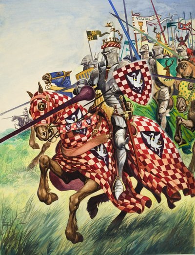 戦いに突進する騎士たち（紙にガッシュ） 作： ピータージャクソン