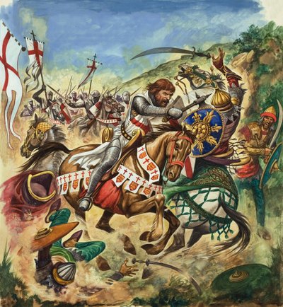 第3回十字軍中のリチャード獅子心王（1157-99）（紙にグワッシュ） 作： ピータージャクソン