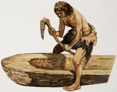 カヌーを掘り出す石器時代の男 作： Peter Jackson