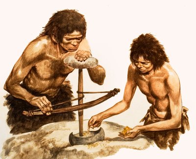 石器時代の道具職人（紙にガッシュ 作： Peter Jackson