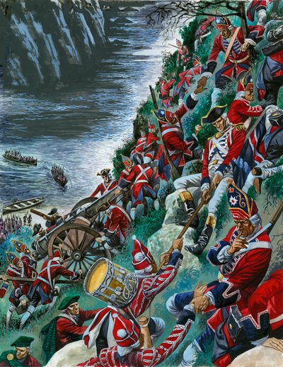 イギリスの兵士はアブラハムの高さの困難な上昇をケベックを取るためにします 作： Peter Jackson