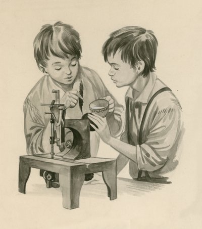 少年としてのライト兄弟、ミシンの羽に水を落とす 作： Peter Jackson