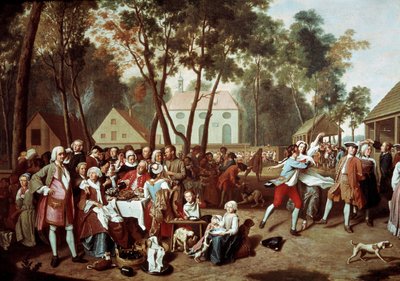 ドイツのグロスヘッセローエの見本市 村のパーティー。ペーター・ヤコブ・ホーレマンス（1700-1776）の絵画 作： Peter Jacob Horemans