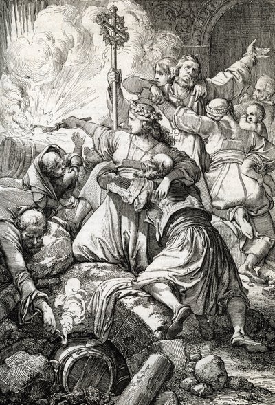 ギリシャ独立戦争: 1825 年 4 月 15 日から 1826 年 4 月 10 日までの、オスマン帝国とギリシャ反乱軍の間のミソロンギの 3 番目の戦争: ギリシャ人の多くは、失敗後に降伏するのではなく、火薬で爆破して自殺しました。 作： Peter Johann Nepomuck Geiger
