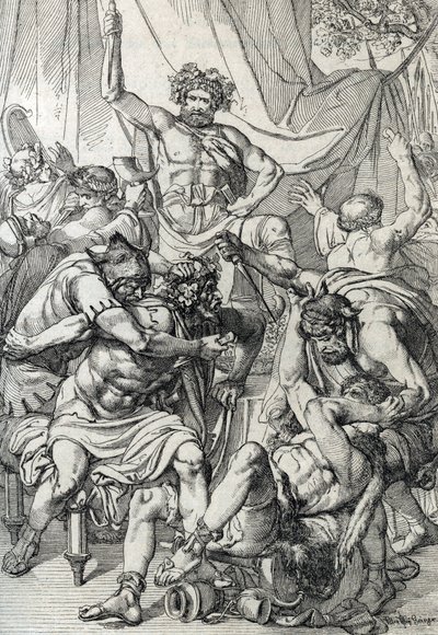 Heptarchy: 「」アングロサクソンの指導者 Hengist (5 世紀) が敵を倒して 461 年頃にケント王国を設立したことを表したもの" (Saxon heptarchy: アングロサクソンの指導者 Hengist (または Hengest) がブルターニュの侵略中に敵を殺害した、 461 ca) フェア 作： Peter Johann Nepomuck Geiger
