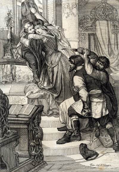 1682 年のモスクワ反乱 (1682 年のストレルツィ解禁): 息子のピーター王子 (1672-1725) をストレルツィ (ストレルツィ) の攻撃から守るツァリーナ ナタリア ナリチキナ ロシア (1682 年のモスクワ蜂起またはストレルツィ蜂起: ツァリーナ ナタリア ナリシキナ プロテック) 作： Peter Johann Nepomuck Geiger