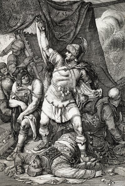 古代ローマ: 「「エルサレムの占領」」「西暦 70 年のローマ人によるエルサレムの包囲の描写、都市は皇帝ティトゥスの軍隊によって略奪され、エルサレムの第 2 神殿は破壊された」"" (エルサレムの破壊と タイタスの神殿 作： Peter Johann Nepomuck Geiger