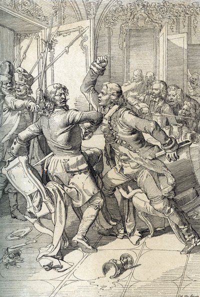 Revolta de Streltsy: prisão de membros dos regimentos de Streltsy (strelets) após seu levantamento em 1698 contra inovações progressivas do czar Pedro, o Grande, Rússia (Revolta de Streltsy: supostos membros dos regimentos Streltsy de Moscou presos após St 作： Peter Johann Nepomuck Geiger