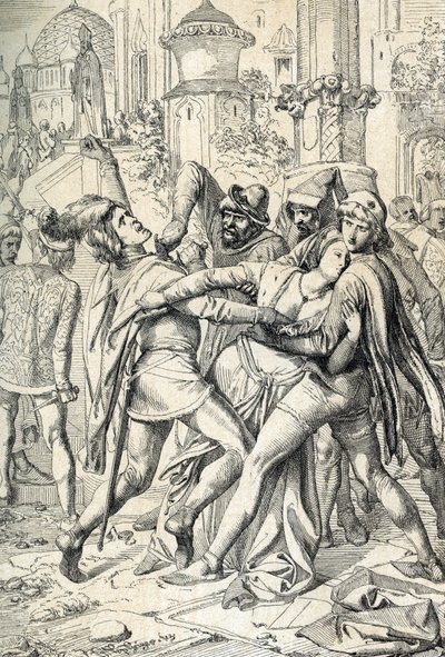 1282 年 3 月 31 日、復活祭の火曜日、パレルモとコルレオーネで発生した、フランス王アンジューのチャールズ王の封建的支配に対するシチリア島の大衆反乱 (シチリアのヴェスパー、反乱の成功) 作： Peter Johann Nepomuck Geiger