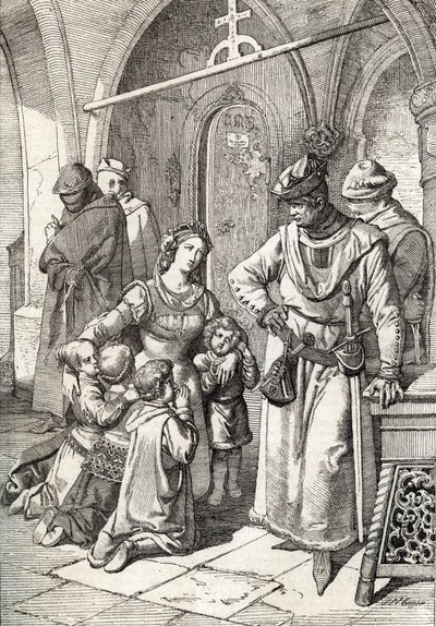 貴族の女性イネス・デ・カストロ (1320-1355) の暗殺、ポルトガルのピョートル 1 世 (ペドロ 1 世) の 2 番目の妻、サンタ クララ デ コインブラ、ポルトガル 1355 (ポルトガルのピョートル 1 世の妻、イネス カストロの修道院での殺害) サンタ クララ イン コ 作： Peter Johann Nepomuck Geiger