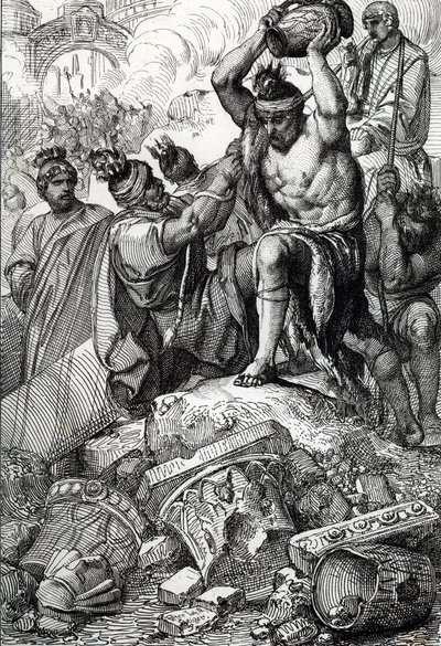 The bag of Rome (Italy), in 410, in the city from the city from Alaric (370-410) (370-410) (皇帝ホノリウスの治世中の 410 年に Alaric I 率いる Visigoths によるローマの袋) Drawing 「Historische Memorabilian des In- 作： Peter Johann Nepomuck Geiger