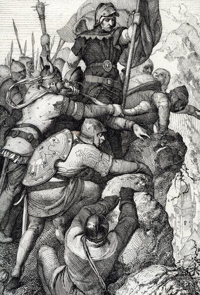 1155年イタリアのヴェローナ近郊のバヴィエールのオットン1世（1117-1183）の軍隊（バイエルン公オットー1世とイタリアのヴェローナ近郊の彼の軍隊1155年） 「Historische Memorabilian des In-und Auslandes」（歴史的記念品） アントン・ジーグラー 作： Peter Johann Nepomuck Geiger