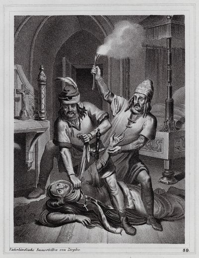 ボヘミアのリュドミラ殺害事件、921年（エングレーヴィング） 作： Peter Johann Nepomuk Geiger