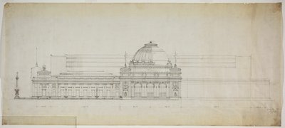 Lakefront Exhibition Hall、シカゴ、イリノイ州、立面図 作： Peter Joseph Weber