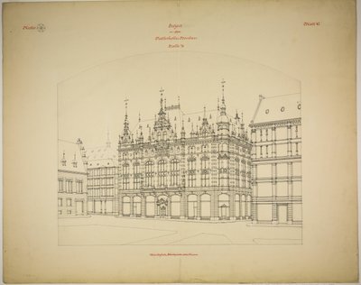 Rathskeller new building, Halle (Saale), Saxony-Anhalt, Germany, Perspective (unfinished) 作： Peter Joseph Weber