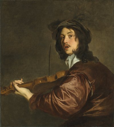 バイオリンを弾く男、おそらくアーティストの肖像画 作： Peter Lely