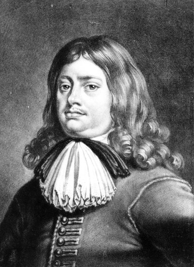 リチャード・アーロム（1743-1822）（メゾチント）によって刻まれた「イギリスの歴史に映るキャラターズの肖像画」からのアール・ペン提督（1644-1718）のイラスト 作： Peter Lely