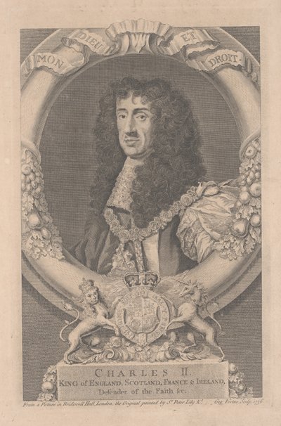 チャールズ2世、イングランド王、スコットランド、フランス、アイルランド、ジョージヴァーチュー（1684-1756）によって彫刻 作： Peter Lely