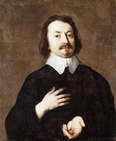 紳士の肖像、ハーフレングス、黒と白の襟、 作： Peter Lely